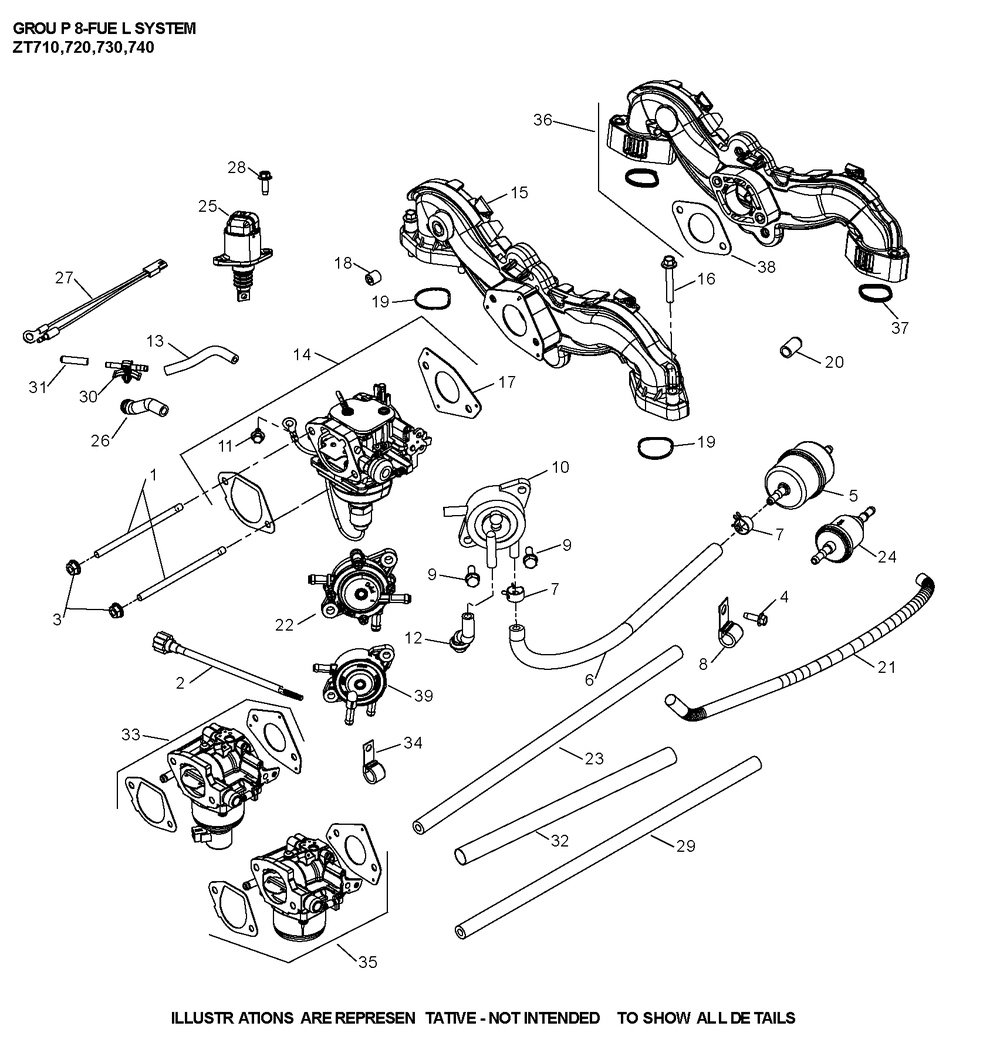 Zt730-3045 Fuel System Diagram and Parts List for ZT730-3045  Cub Cadet Lawn Tractor